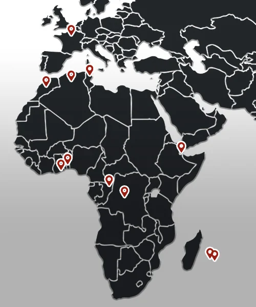 Carte de l'Afrique avec nos pays de distribution