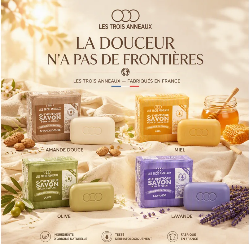 Savons de toilette amande douce, miel, olive et lavande